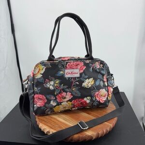 Cath Kidston Garden Rose black floral busy bag satchel with shoulder strap